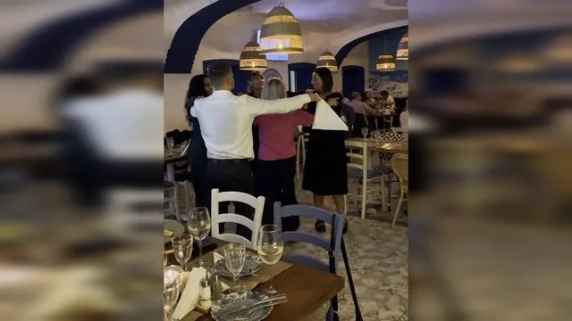 Still from the video “Greek dancing at Porto Mykonos”